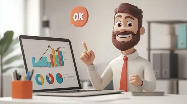 Geschäftsmann zeigt Erfolg in Präsentation mit Diagrammen