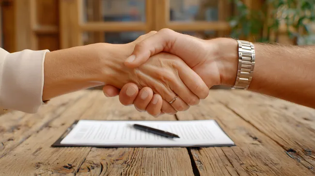 Geschäftspartner besiegeln Vertrag mit Handschlag