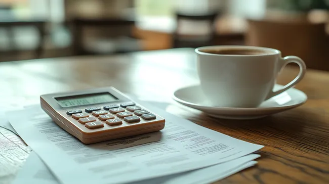 Geschäftsunterlagen und Kaffeepause auf Schreibtisch