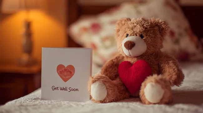 Geschenkbox mit Teddybär und Grußkarte