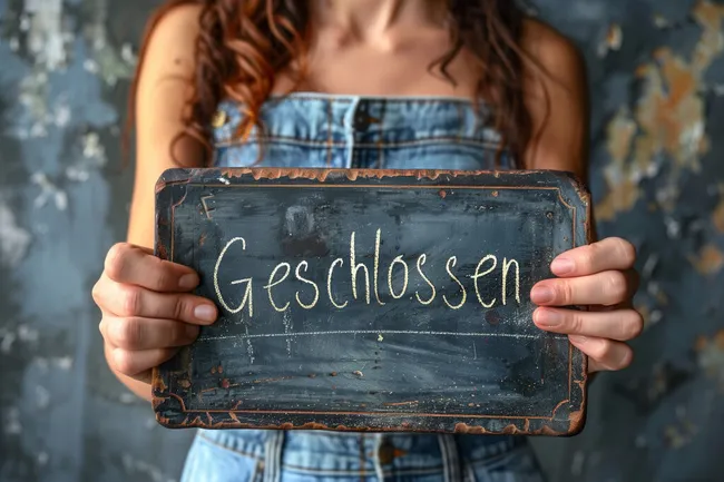 Geschlossen - Tafel in den Händen einer Person