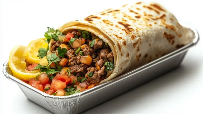 Geschmacksexplosion im Burrito: Gericht mit Hackfleisch, Gemüse und Kräutern