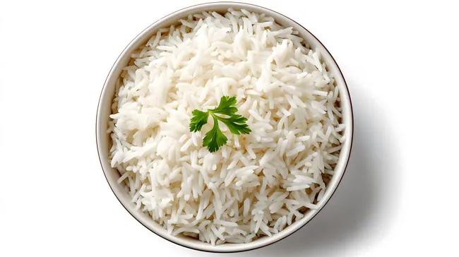 Geschmackvoll arrangierter Basmati-Reis in Schüssel