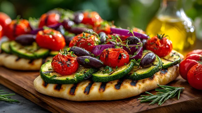 Geschmackvoll gegrilltes Brot mit Gemüse