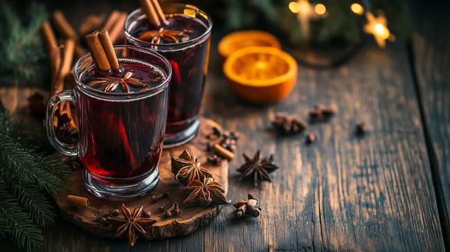 Geschmackvoll inszenierter Glühwein mit Gewürzen