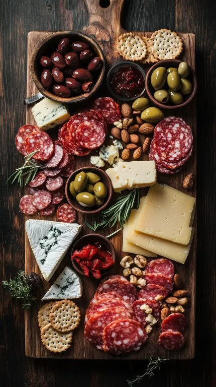 Geschmackvolle Antipasti-Platte mit Käse und Wurst