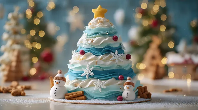 Geschmackvoller Weihnachts-Tannenkuchen mit Schneemännern