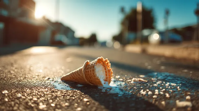 Geschmolzenes Eis auf heißem Pflaster an einem sonnigen Tag