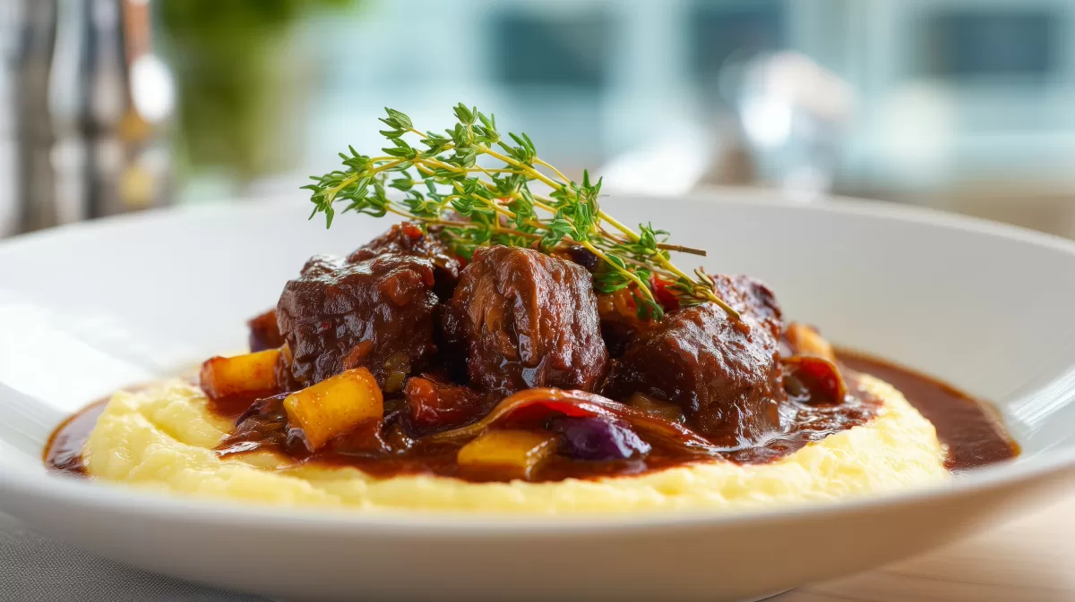 Geschmorte Schweinebacken auf cremigem Polentabett