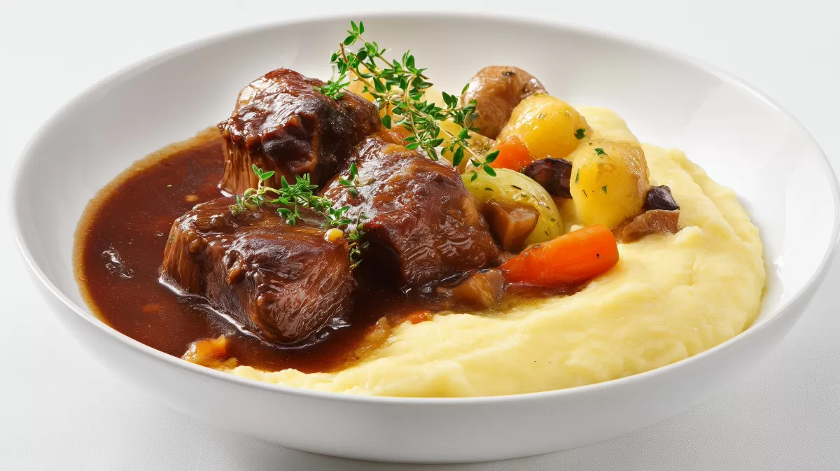 Geschmorte Schweinebacken foo mit Kartoffelpüree