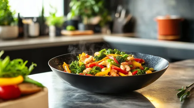 Geschmortes Gemüse in asiatischer Wok-Pfanne