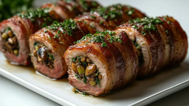 Geschmortes Schweinefilet mit Pistazienfüllung