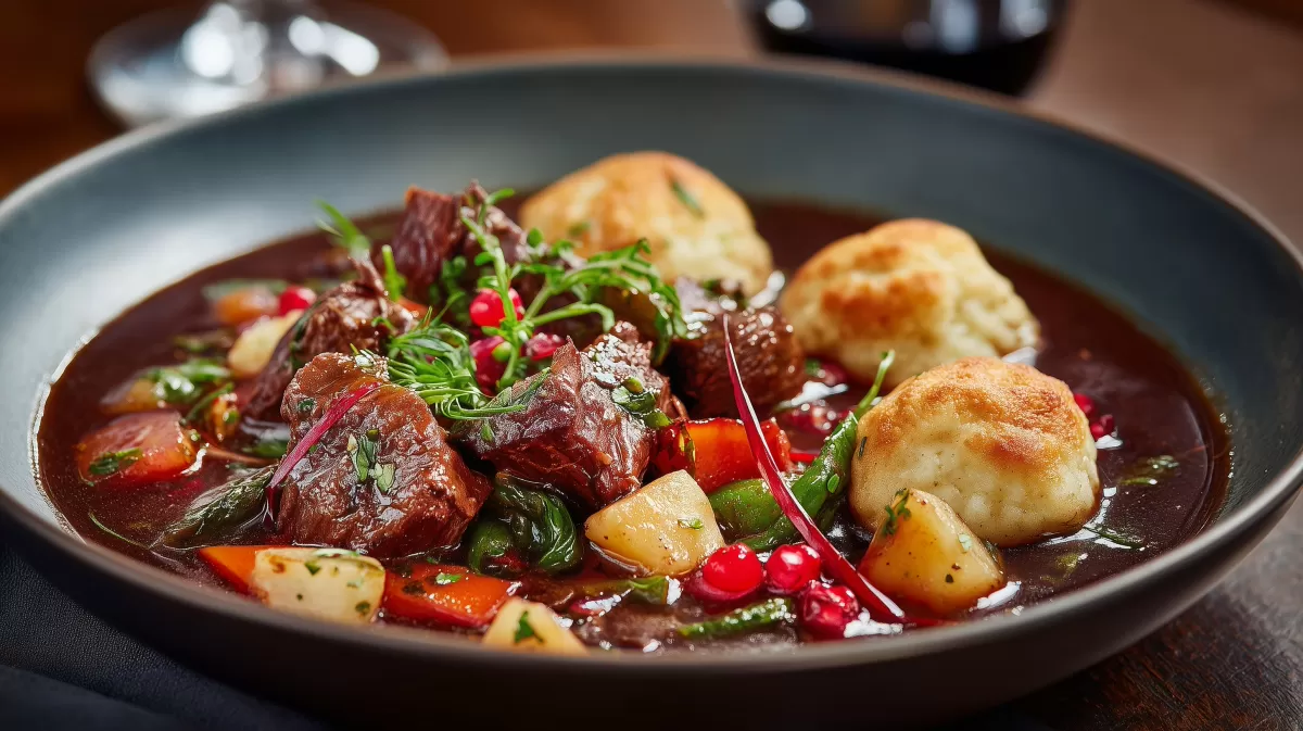 Geschmortes Wildschweingulasch mit Semmelknödeln