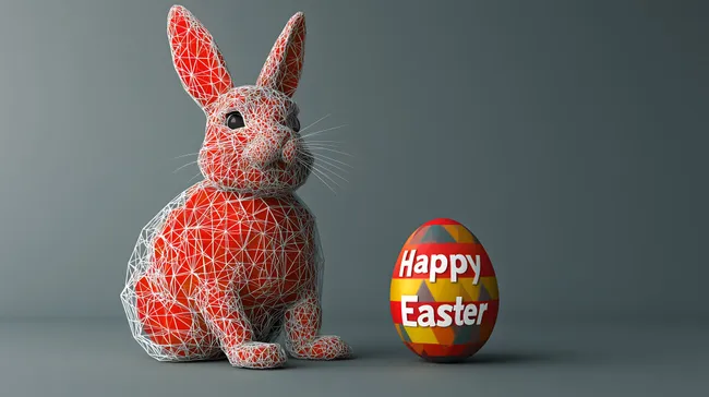 Geschmückter Osterhase mit buntem Eierschalenhintergrund