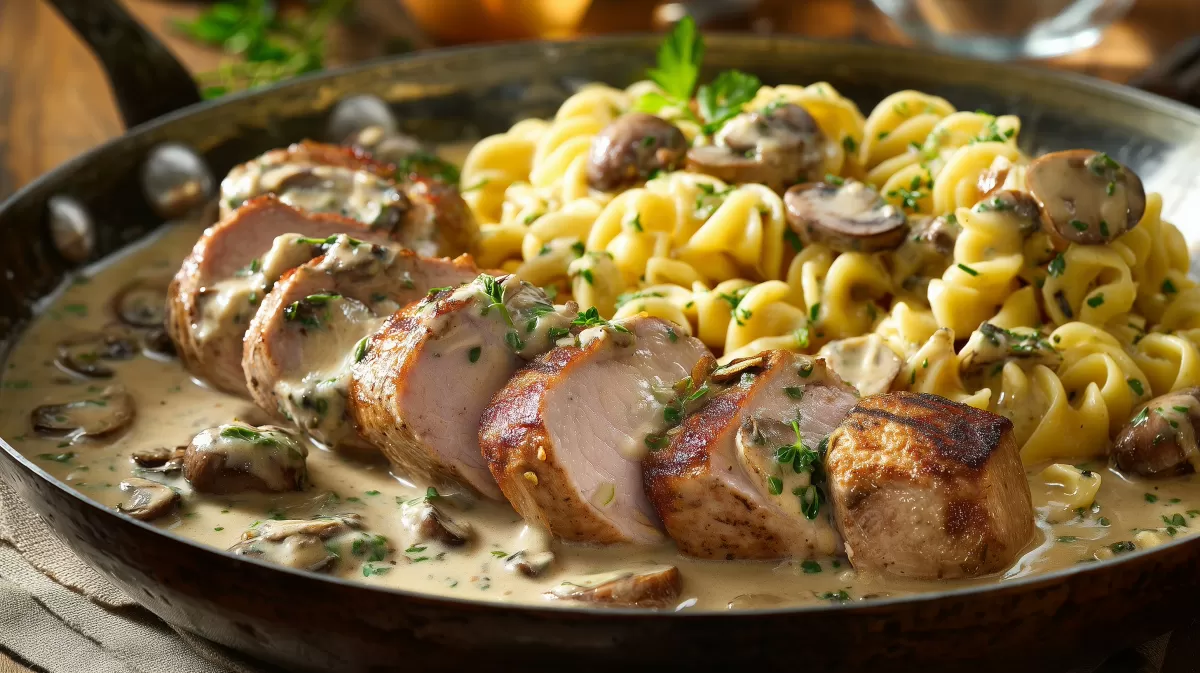 Geschnetzeltes Schweinefilet in Senfsahne mit Spätzle