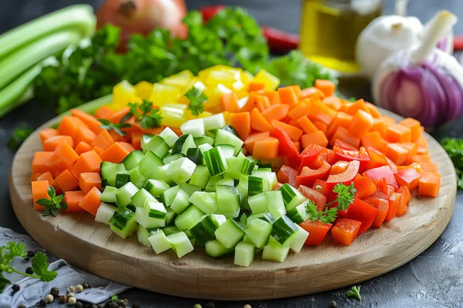 Geschnittenes Gemüse auf Holzbrett