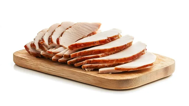 Geschnittenes Hähnchenbrustfilet auf Holzbrett