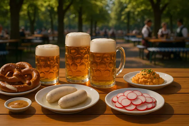 Geselliges Bier und typische bayerische Brotzeit