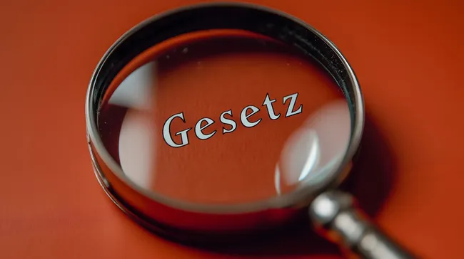 Gesetz unter der Lupe auf orangefarbenem Hintergrund