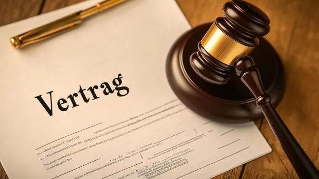 Gesetzliche Verträge und Richterhammer auf Holztisch