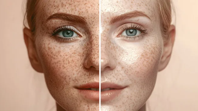 Gesicht mit und ohne Sommersprossen im Kontrast