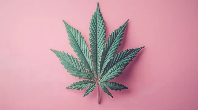 Gestaltetes Cannabisblatt auf rosa Hintergrund
