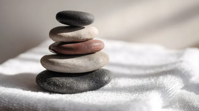 Gestapalter Steinturm auf weißem Handtuch