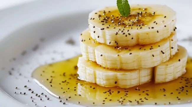 Gestapelte Bananenscheiben mit Chiasamen und Honig