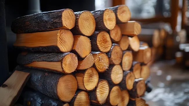 Gestapeltes Brennholz im Freien