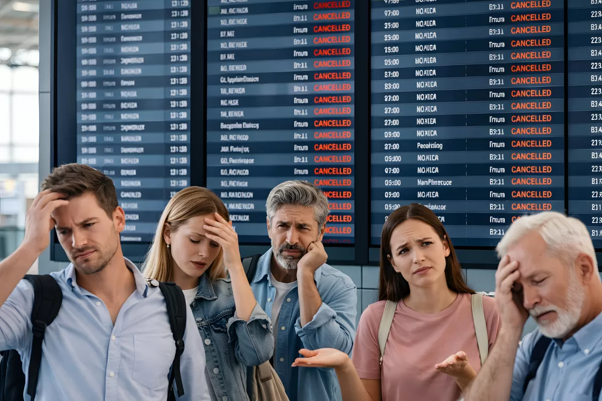 Gestrandete Reisende am Flughafen nach Flugausfällen