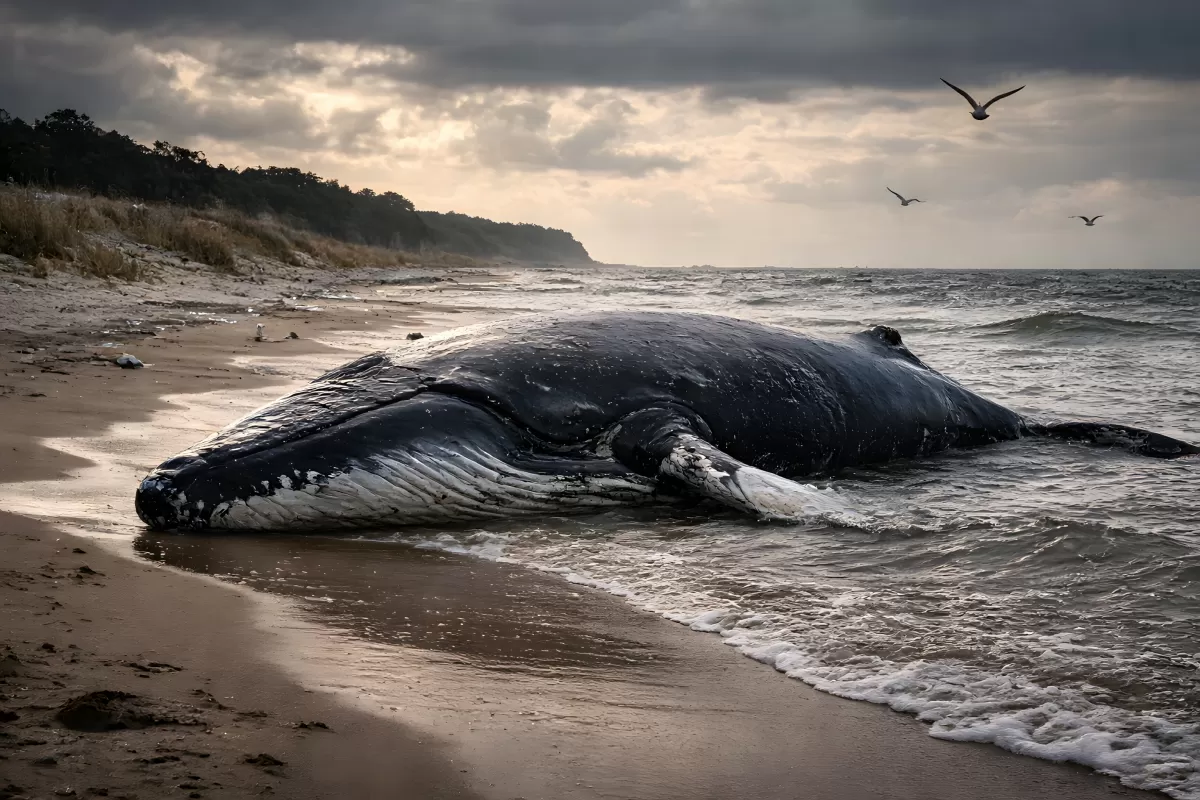 Gestrandeter Blauwal liegt an der Ostsee