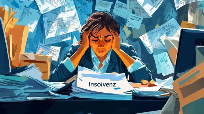 Gestresste Büro-Angestellte kämpft mit Insolvenz-Dokumenten