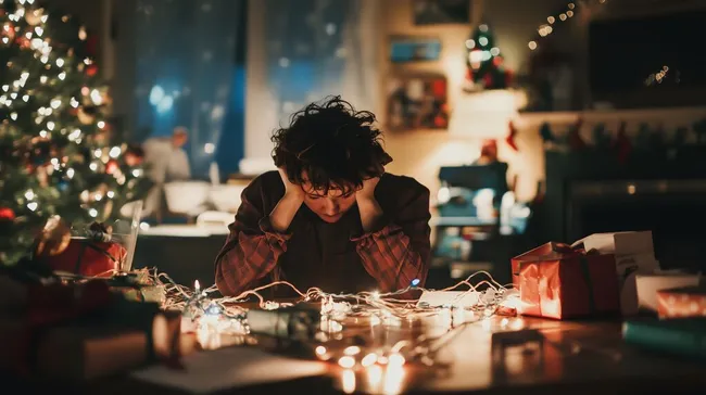 Gestresster Mann bei Weihnachtsvorbereitungen