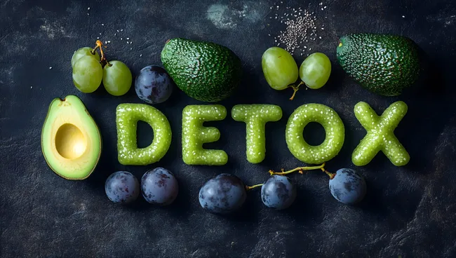 Gesunde Detox-Lebensmittel auf dunklem Hintergrund