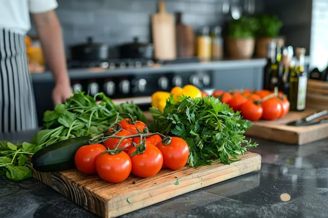 Gesunde, frische Zutaten in einer Küche