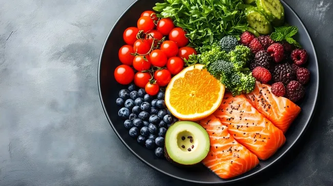 Gesunde Gemüse- und Obst-Auswahl auf Teller