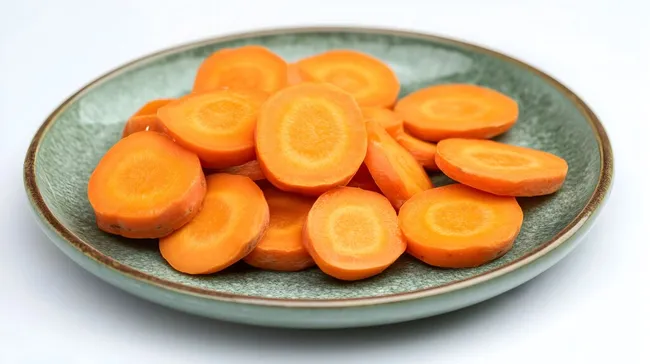 Gesunde Karotten-Scheiben auf grünem Teller