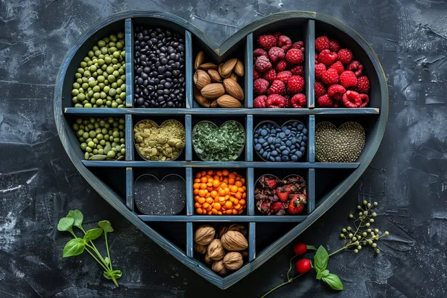 Gesunde Lebensmittel-Auswahl im Herz-Design