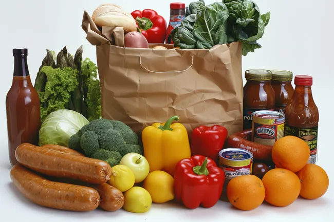 Gesunde Lebensmittel in Papiertüte