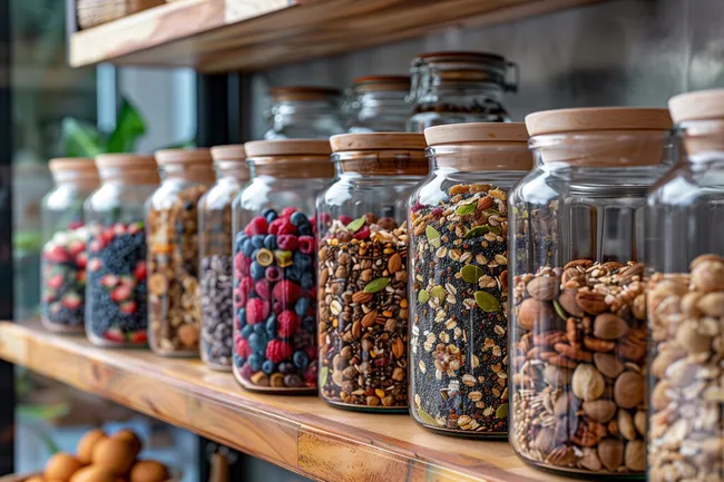 Gesunde Lebensmittelauswahl in Gläsern