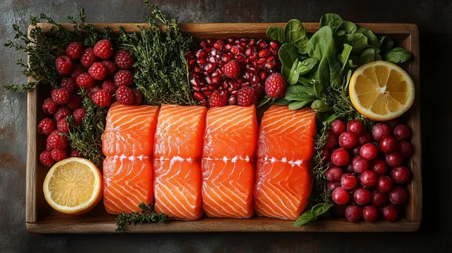 Gesunde Lebensmittelkomposition mit Lachs und Beeren