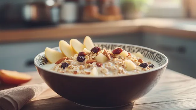 Gesunde Müslischale mit Obst und Nüssen