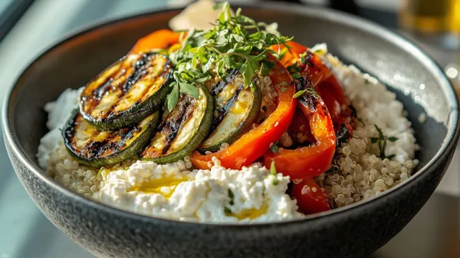 Gesunde Quinoa-Schüssel mit gegrilltem Gemüse