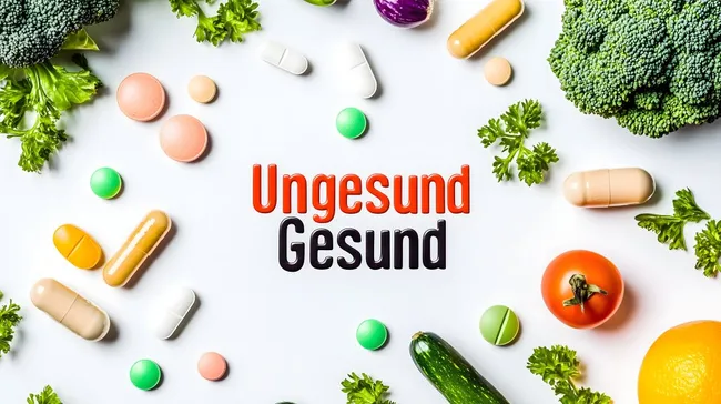 Gesunde und ungesunde Nahrungsergänzungsmittel mit Gemüse