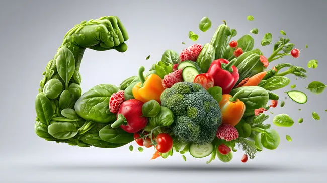 Gesunde Veganküche mit frischen Gemüse und Früchten