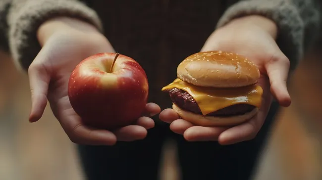 Gesunde Wahl: Apfel oder Hamburger?