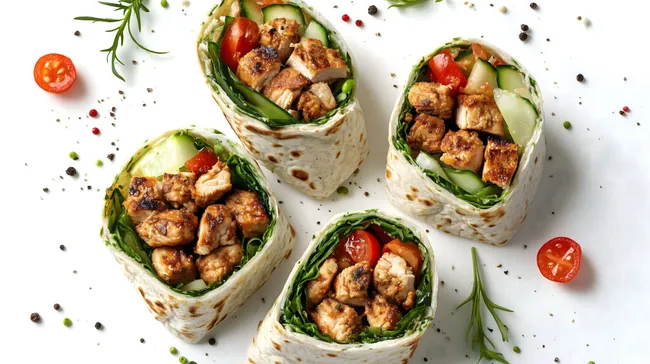 Gesunde Wraps mit gegrilltem Hühnchen und frischem Gemüse