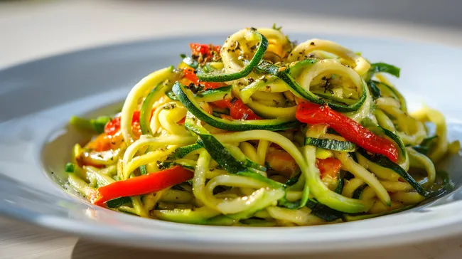 Gesunde Zucchini-Nudeln mit buntem Gemüse