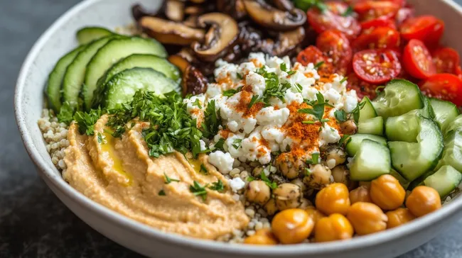 Gesunde Zutaten in rustikaler Buddha-Bowl