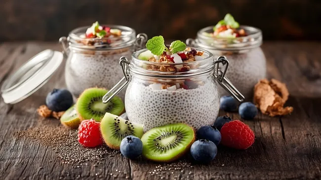 Gesunder Chia-Pudding mit frischem Obst